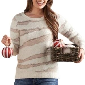 BAREFOOT DREAMS Crew Neck Sweater Size 3X Cream Tan Zebra Print Pull-over Soft
